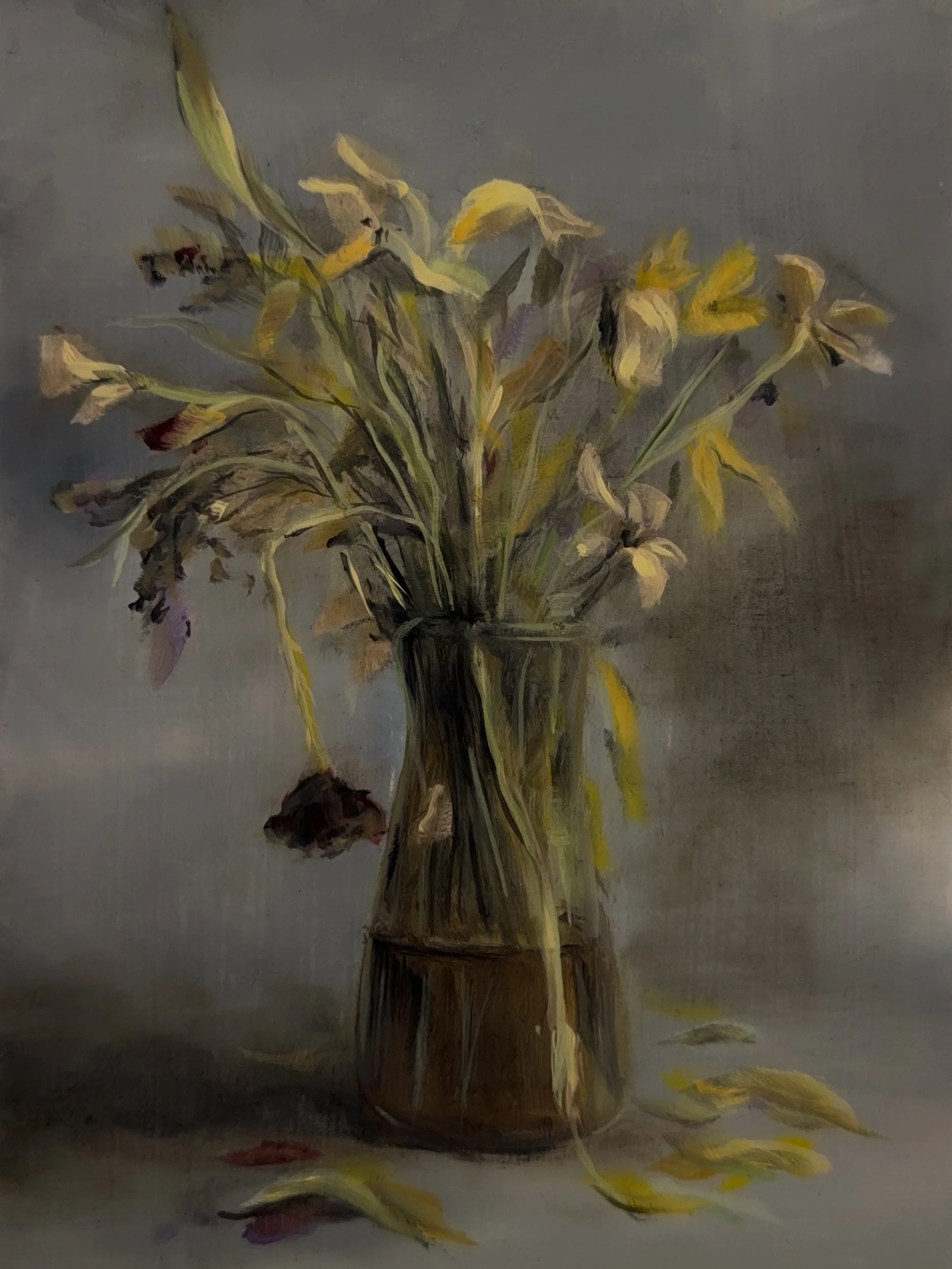 Decaying Bouquet, Floral Study #19, Oil on Hardboard Panel, Original Still Life Painting