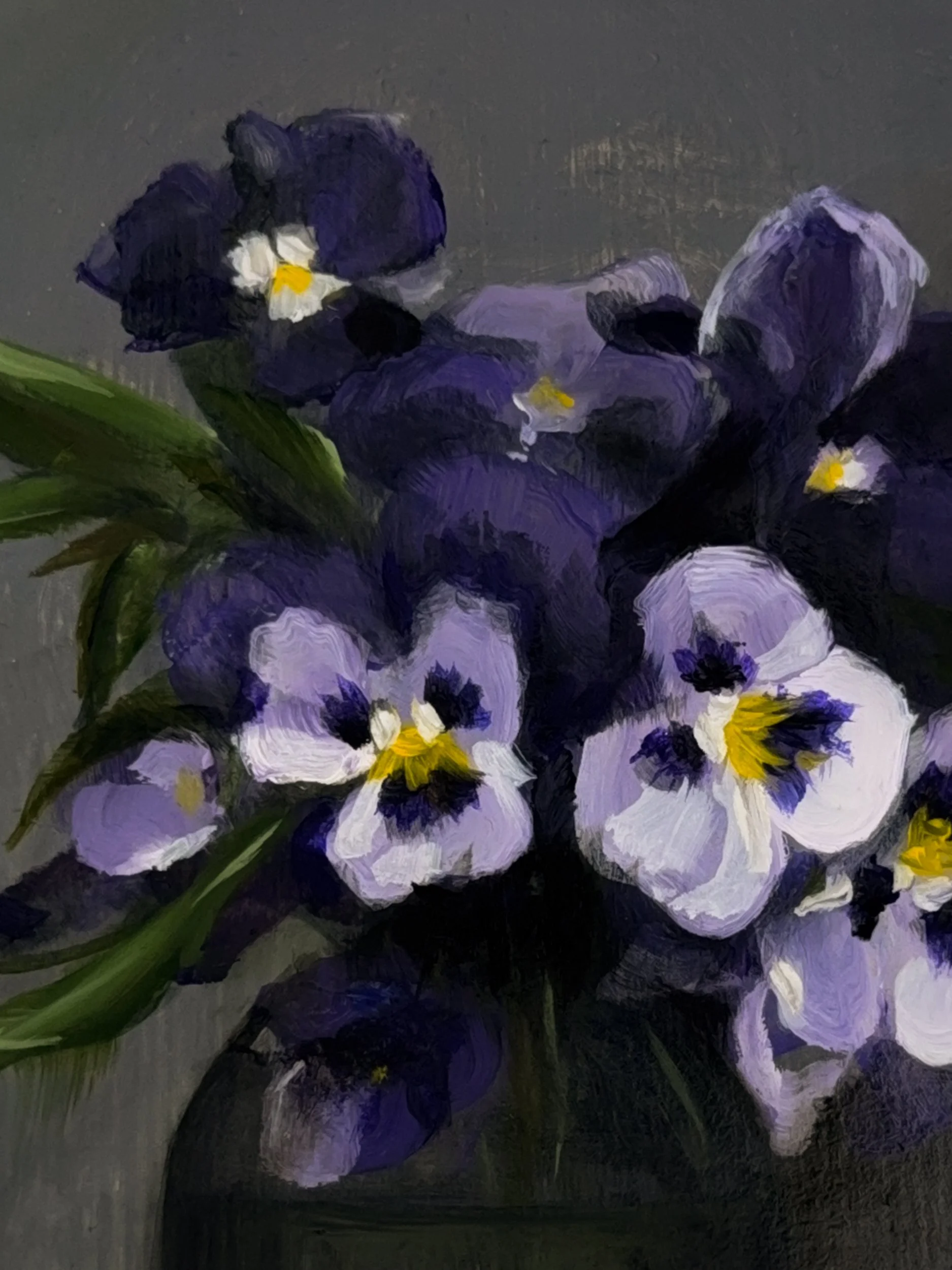 Floral Study No. 18 - Oil on Hardboard, 6 x 8 in, May 2026, Pansies-2.jpg