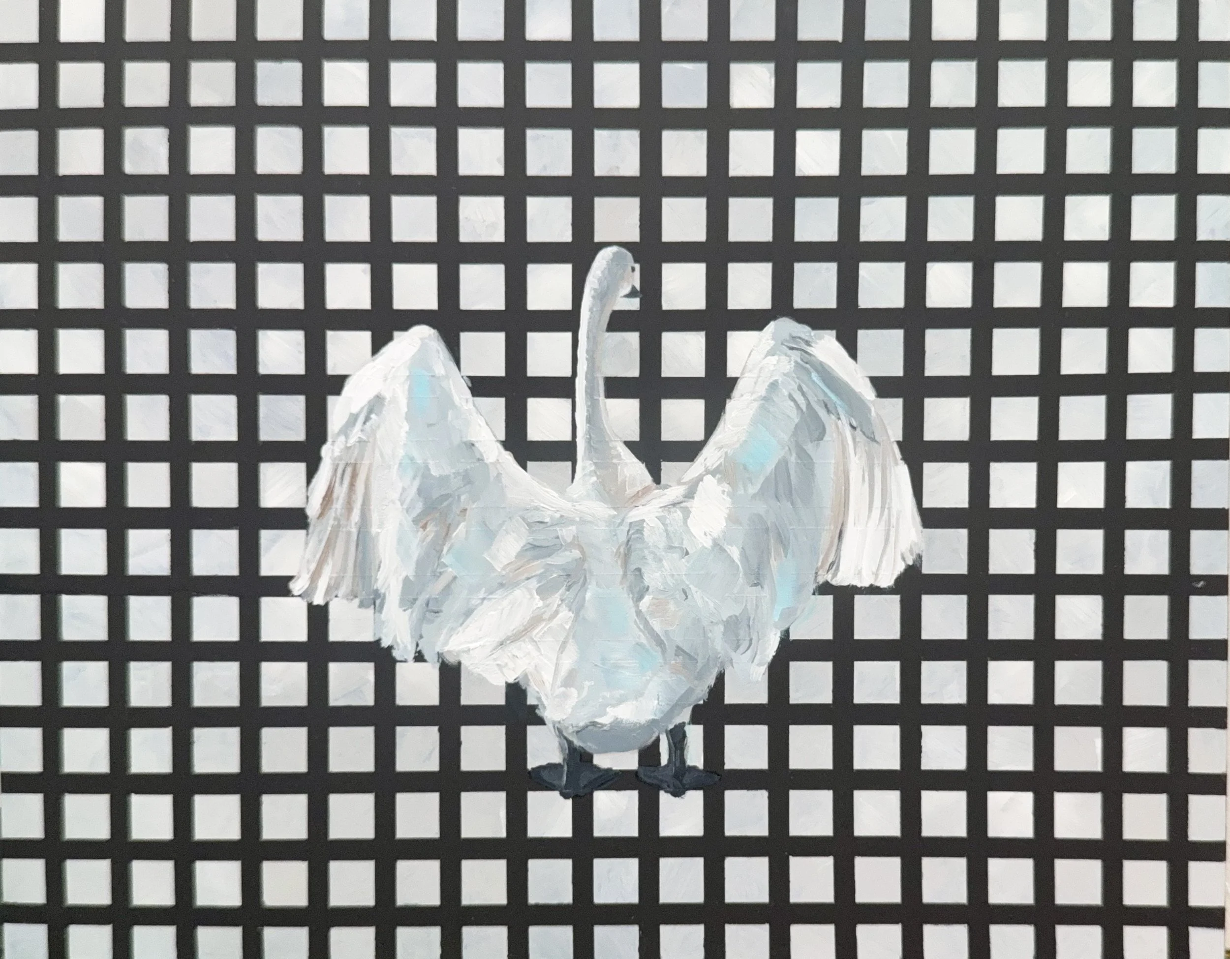 The Cage is an Illusion | Grid Illusion Swan | Oil on Canvas | 11 x 14 inches