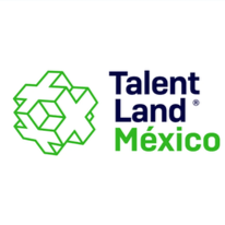 Logotipo de Talent Land México con un diseño geométrico en verde y texto en azul y verde