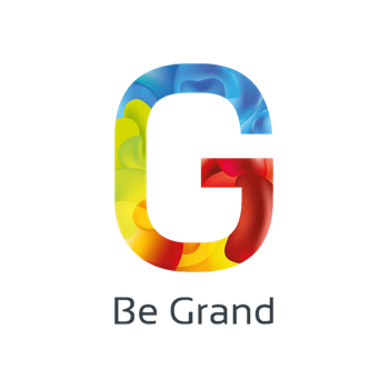 Logotipo con la letra 'G' en colores degradados y la frase 'Be Grand' debajo.