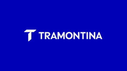 El logo de Tramontina en fondo azul.