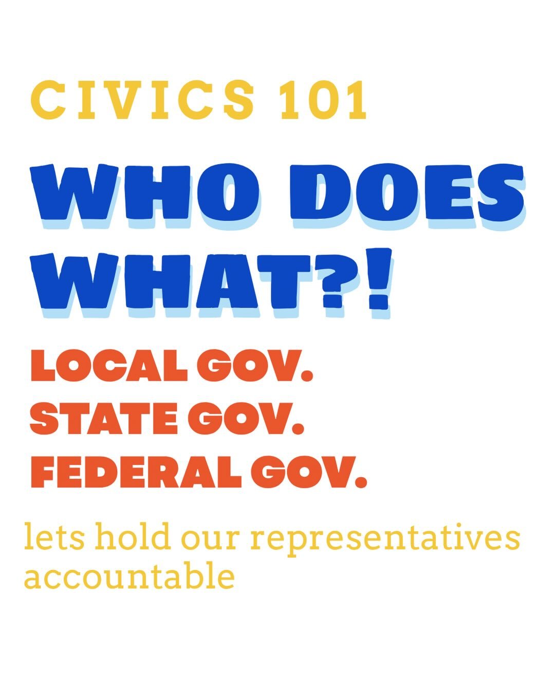 Knowing who does what is the first step to holding anyone accountable. Local. State. Federal. They all have a lane and they are all different jobs. This can help you get to the right person faster. Save your time and energy. 

Share and save this one