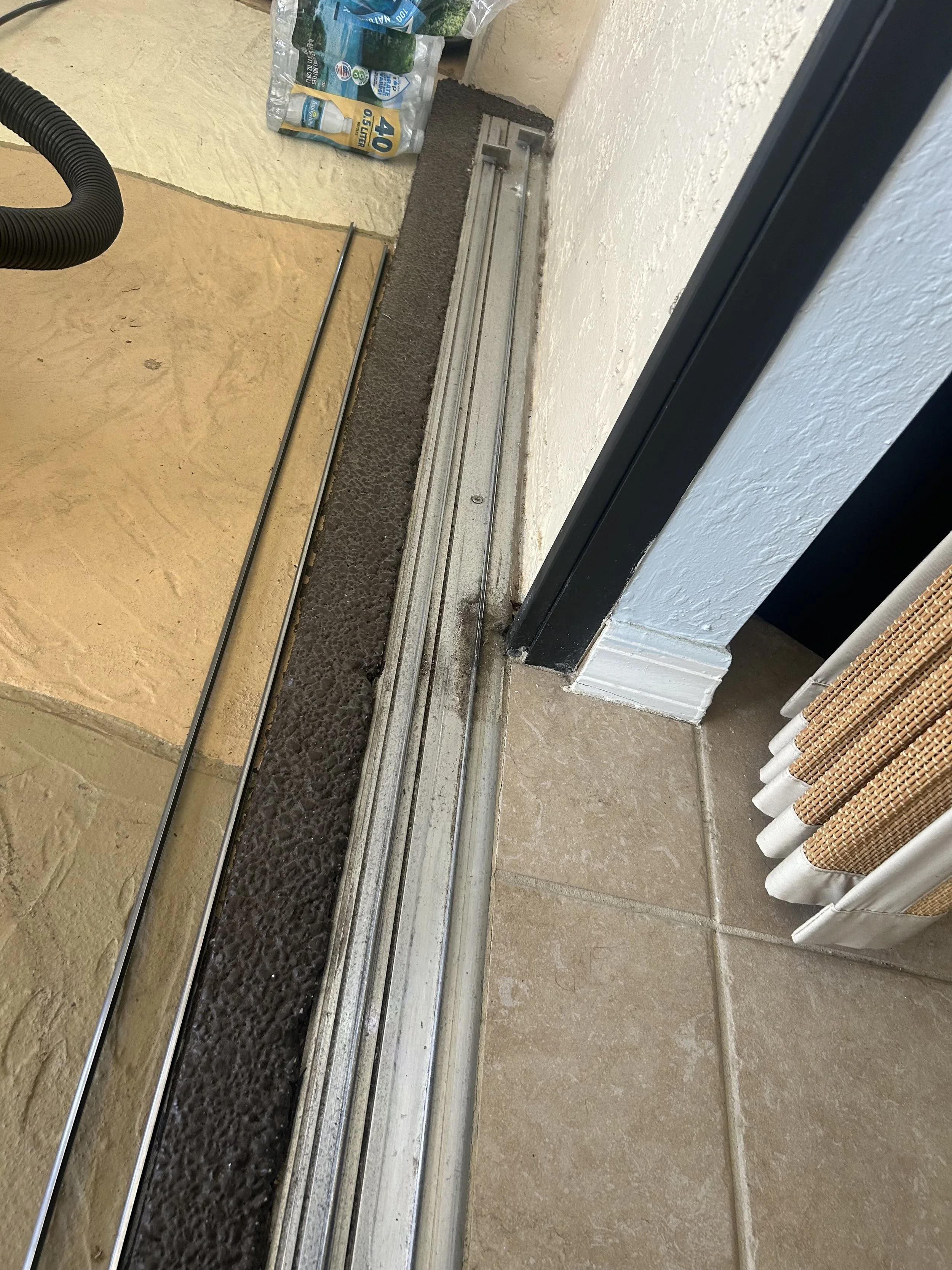 Dirty & Damaged Sliding Glass Door Track BEFORE