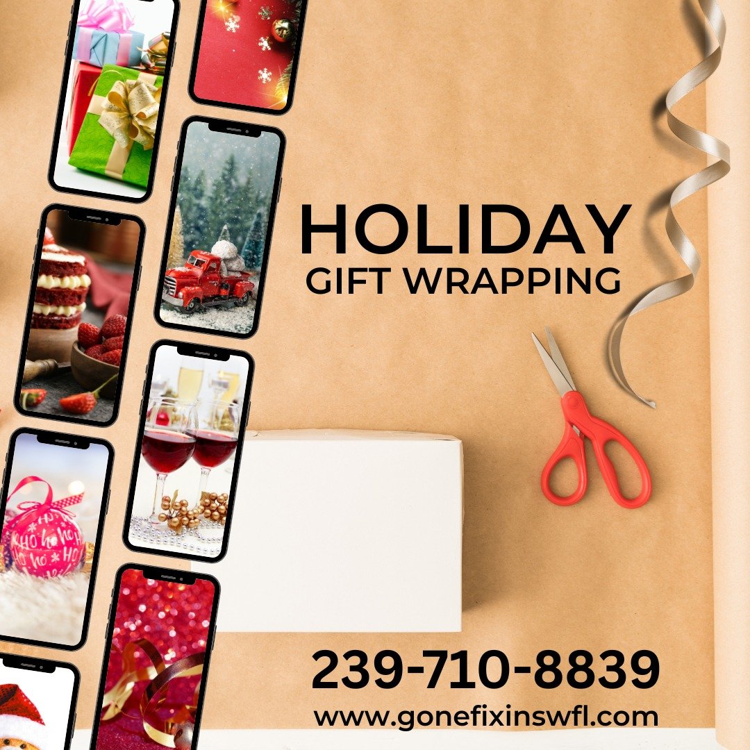 The holidays get busy fast.
Let us bring some peace and pretty to your season with Holiday Gift Wrapping Services. ✂🎀
From simple to elegant &mdash; we make every gift look special. 🎁 
Send us a message to reserve your spot! 
 #GoneFixinSWFL #Handy