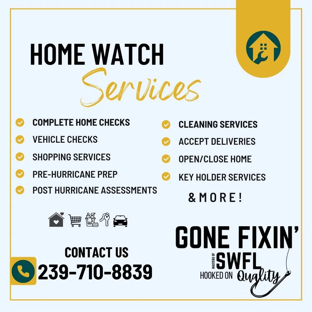 A vacant home can hide problems for weeks.

✔️ Water leaks
✔️ Storm or wind damage
✔️ Electrical or AC issues
✔️ Signs of pests or entry

Our Home Watch services catch issues early and report them promptly.
Gone Fixin&rsquo; Masters of SWFL 📲 239-71