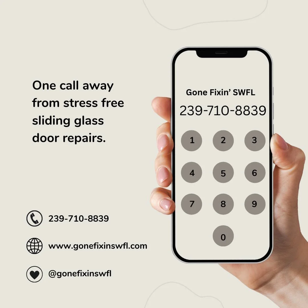 Your locally trusted, family owned &amp; operated slider repair pros. 📲  239-710-8839
 #GoneFixinSWFL #HandymanLife #SlidingGlassDoorRepairs #HomeWatch #HomeCleaning #HandymanServices #LeeCounty #CharlotteCounty #CollierCounty #SliderRepairs #Handym