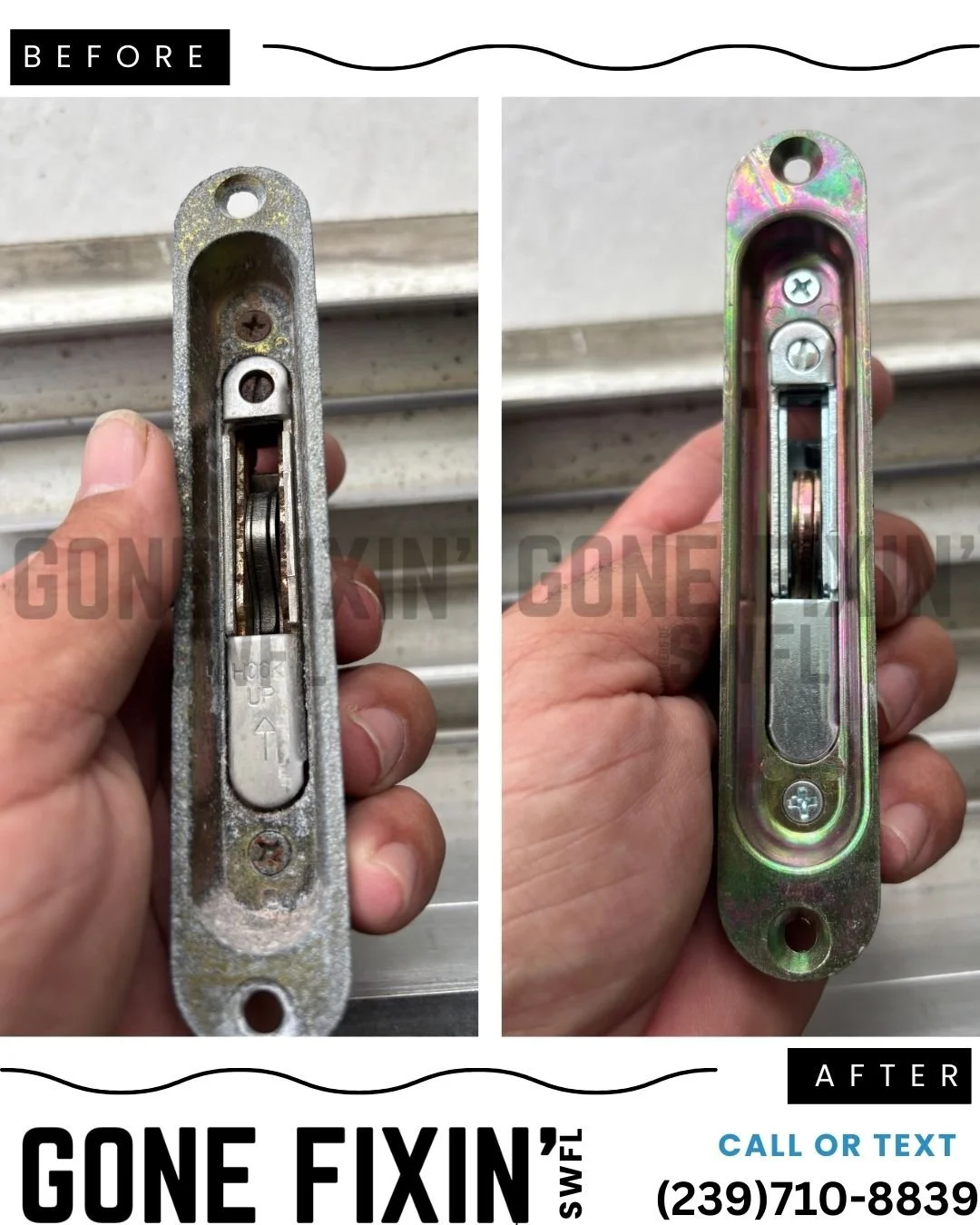 This jammed mortise lock was keeping the door from locking properly. New lock installed&mdash;problem solved. 📲239-710-8839 
 #GoneFixinSWFL #HandymanLife #SlidingGlassDoorRepairs #CleaningServices #HomeWatch #HomeCleaning #StuccoRepair #SliderRepai