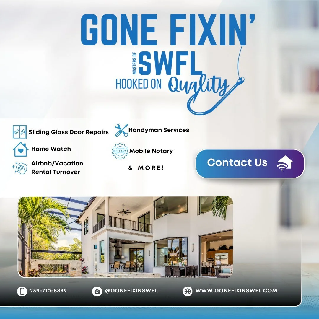 We do it all 💪

From slider repairs to handyman services, cleaning, home watch, and more &mdash; if it needs to get done, we&rsquo;ve got it covered.

One call takes care of it all.
📲239-710-8839

 #GoneFixinSWFL #HandymanLife #SlidingGlassDoorRepa