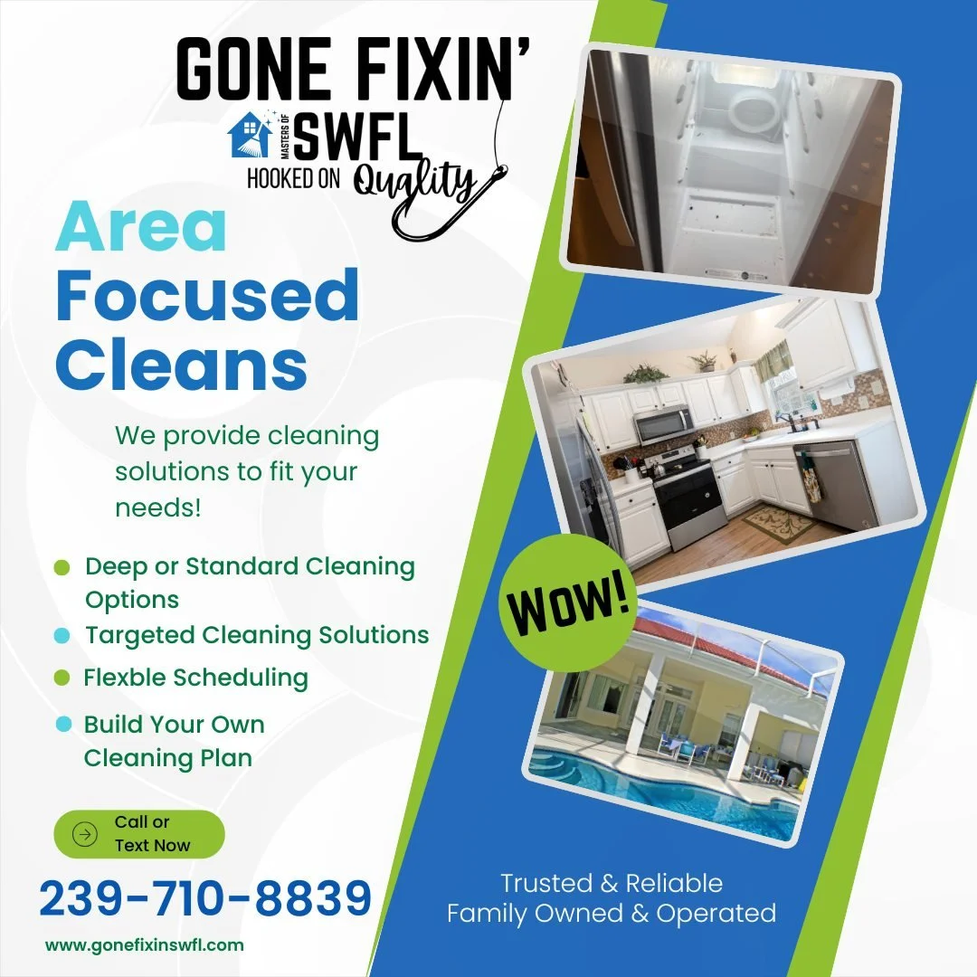 Only need certain areas cleaned? We&rsquo;ve got you covered 🧼

Our area-focused cleans target exactly what you need&mdash;kitchens, bathrooms, floors, or any high-traffic spaces.

Clean where it matters most ✨

📲239-710-8839
 #GoneFixinSWFL #Handy