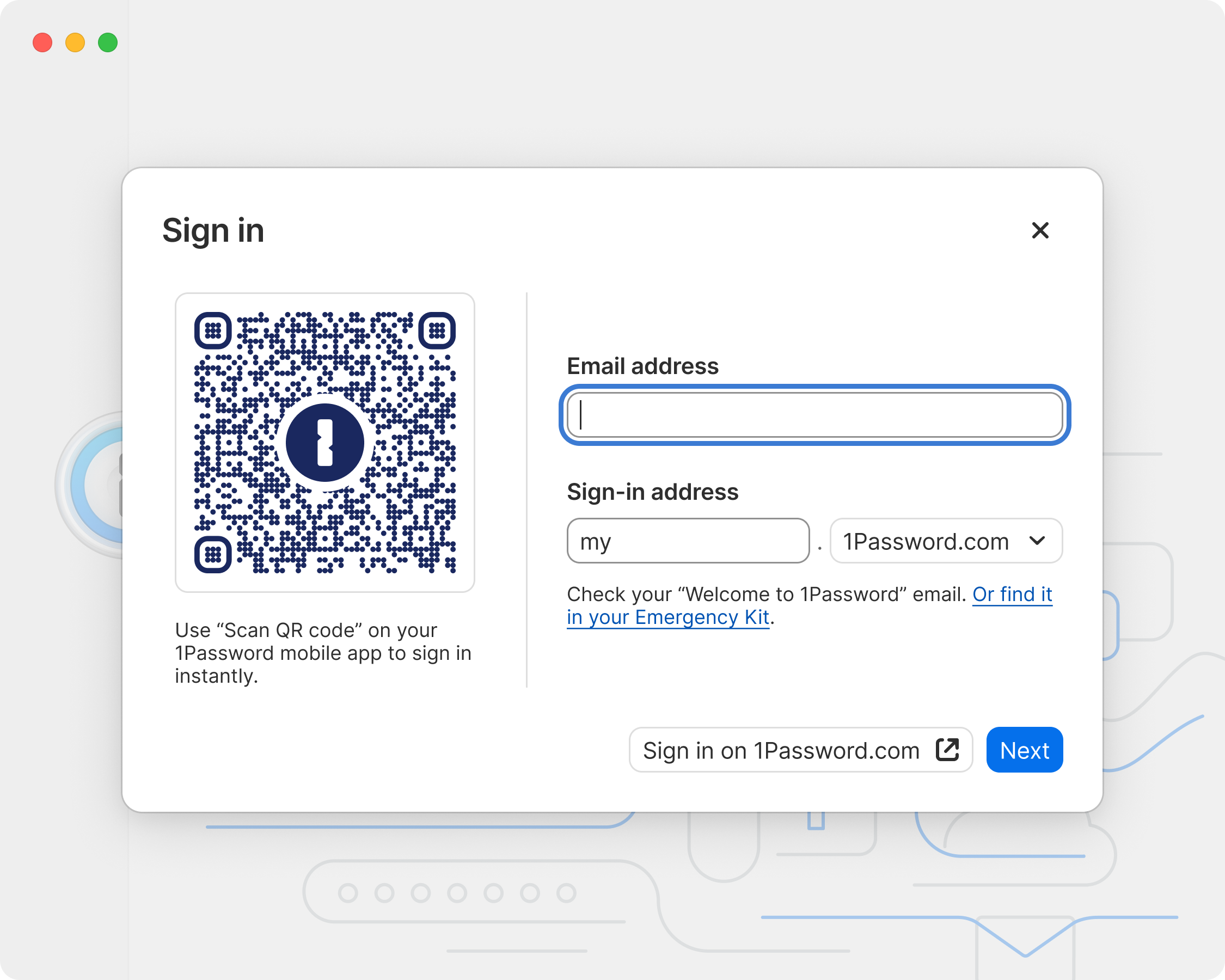 The final version. Secure QR code and sign-in form are given roughly equal weight while the web sign-in is deprecated.