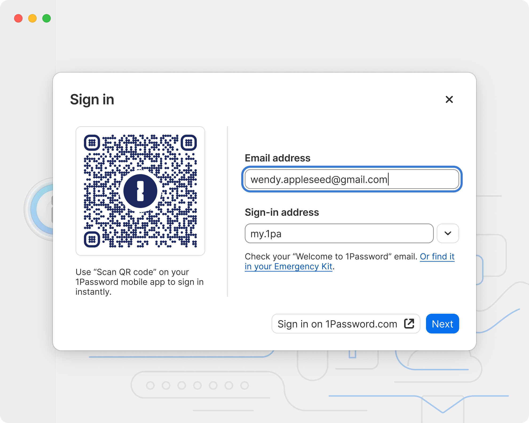 The sign-in form adapts naturally to manual sign-in address entry.