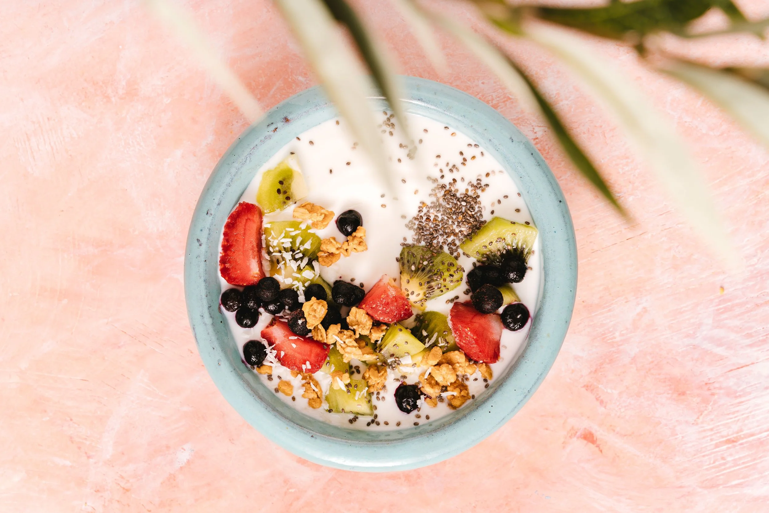 Bowl of yogurt with fruit and chia seeds