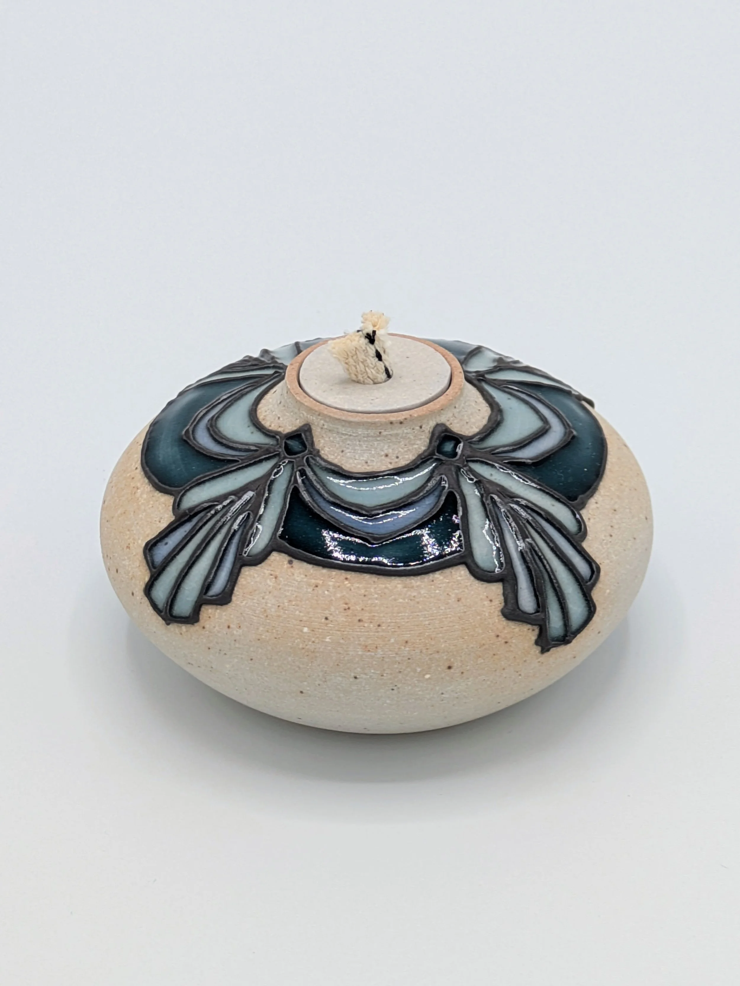 Aqua Art Deco Oil Lamp