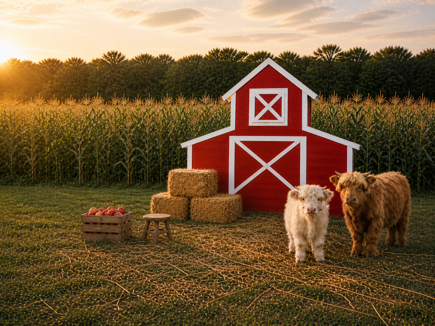 Summer mini session setup with highland mini cows in Northeast Alabama by Little River Lens LLC.
