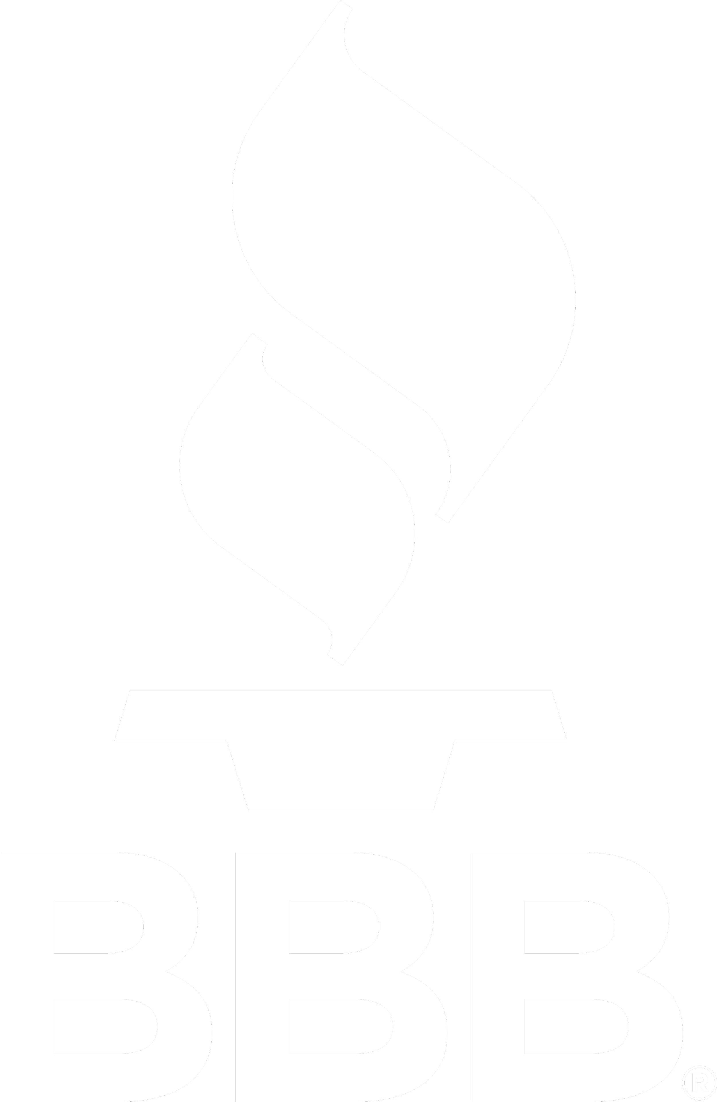 Black and white logo featuring a stylized flame above a plate with the letters 'BBB' underneath.