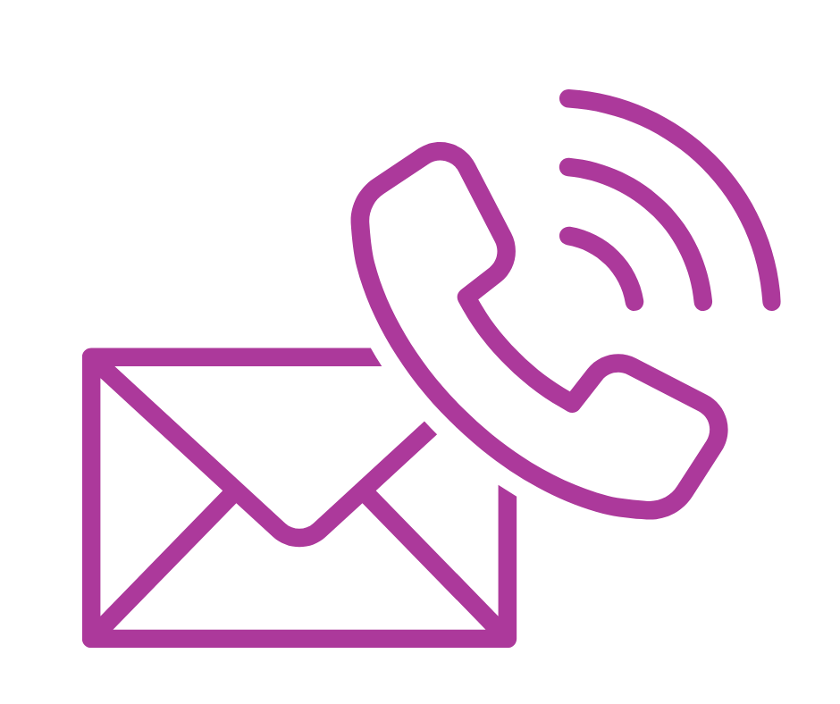 Icon of an envelope and a telephone receiver, both in purple, representing messaging and phone communication.