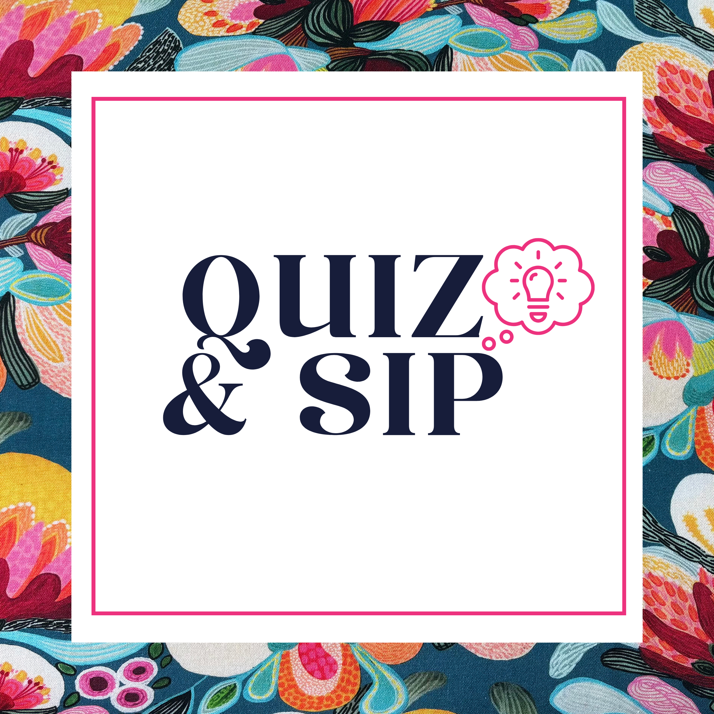Colorful fabric background with a quiz and lightbulb icon overlay.