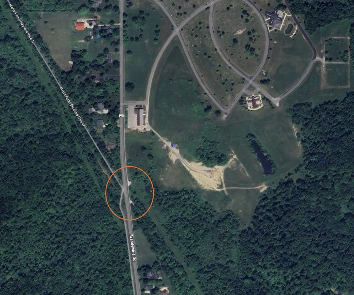 Location of bridge over contemporary Google Earth Aerial 