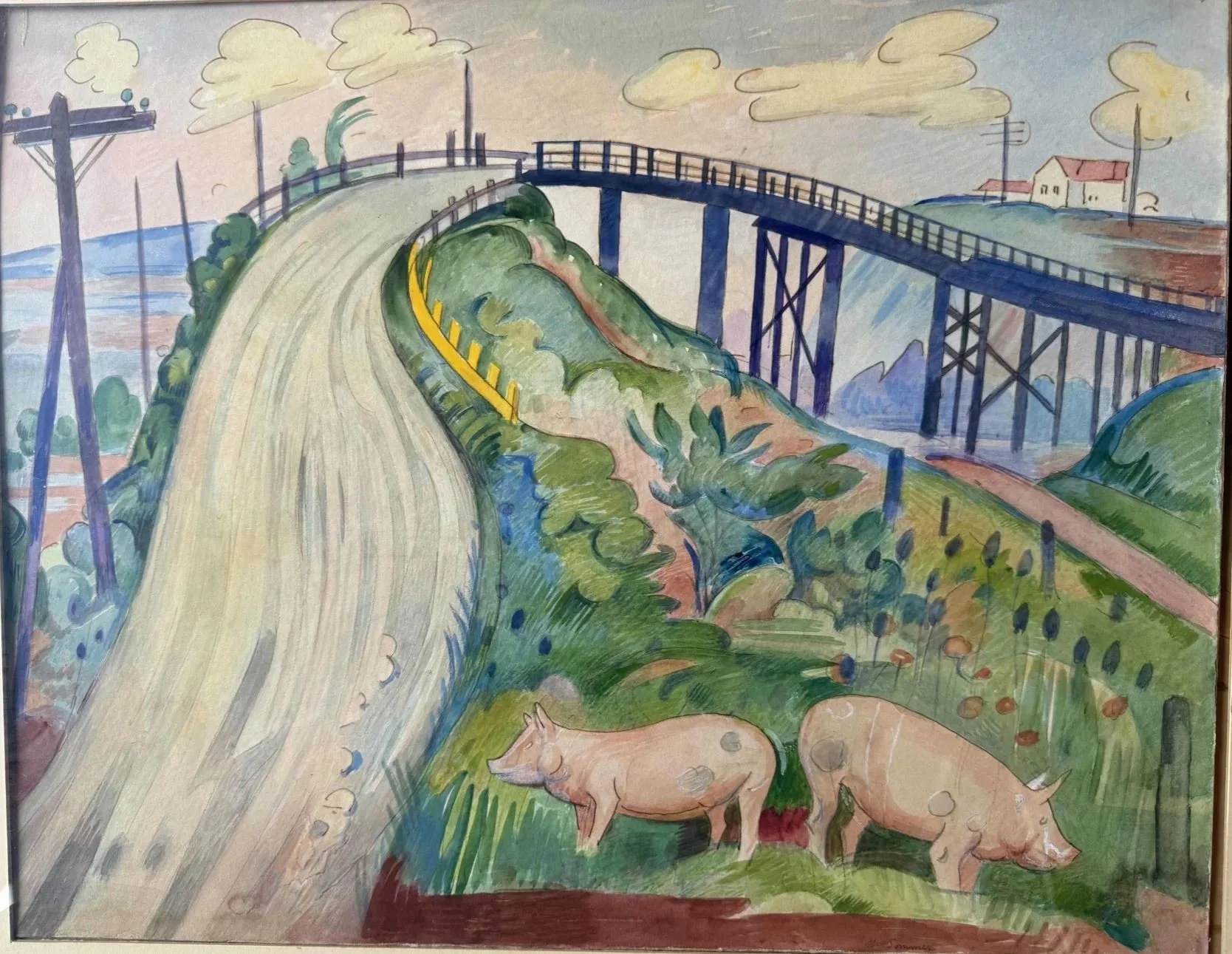 L&EP Humpback Bridge, watercolor on paper, c1940s. Image courtesy of Doug Burruell, great-grandson of William Sommer