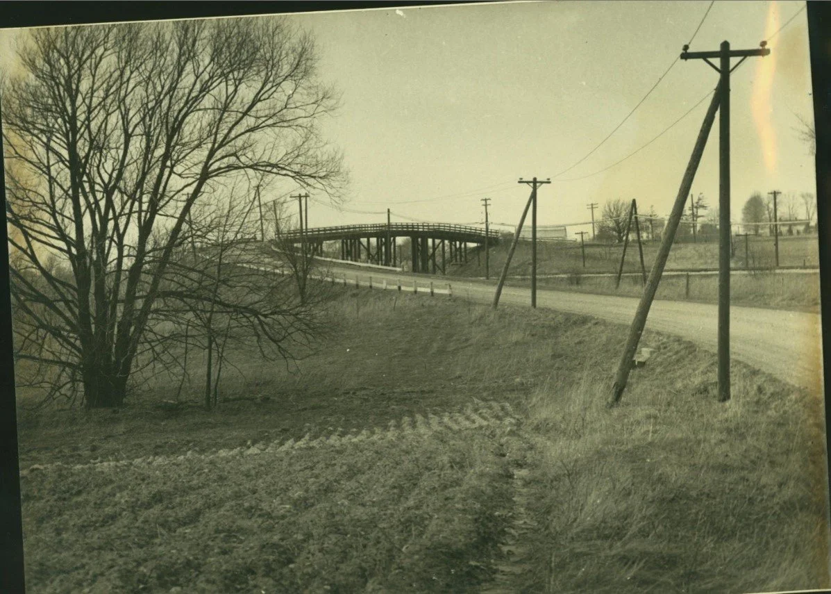 Untitled and unmarked photograph depicting the L&EP bridge retrieved from a William Sommer clipping file of the Ingalls Library of the Cleveland Museum of Art. Likely photographed by Henry Percy Boynton, c1947, during his visit to Brandywine.  