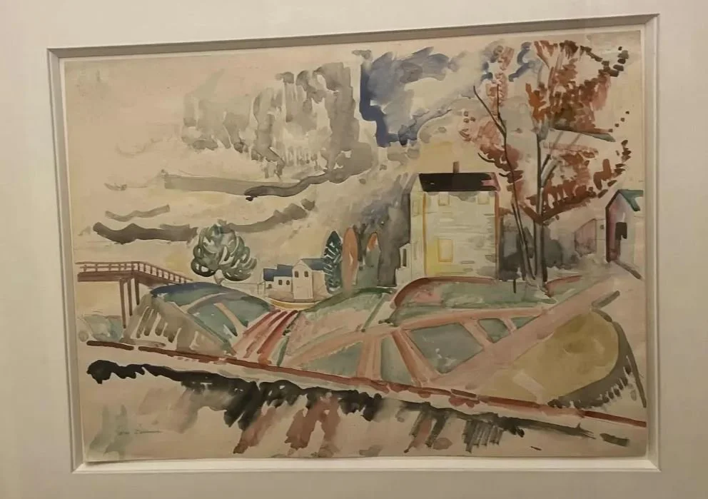 L&EP Humpback Bridge, watercolor on paper, c1930s. Notice the railroad diagonal across the bottom.  