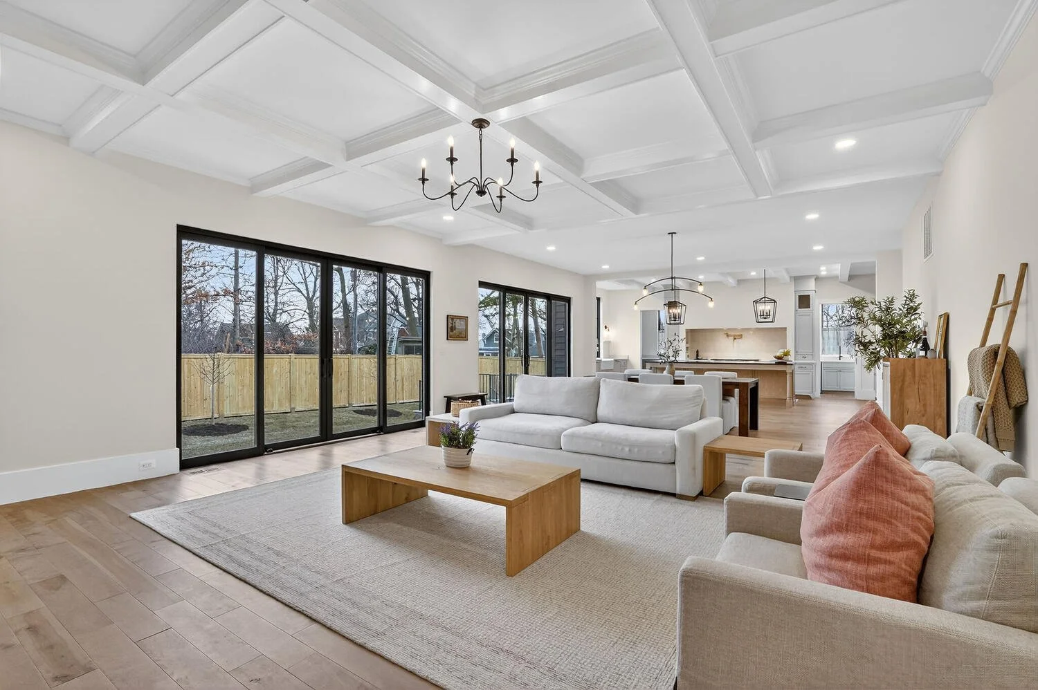 Open floor plan, living room, sliding doors