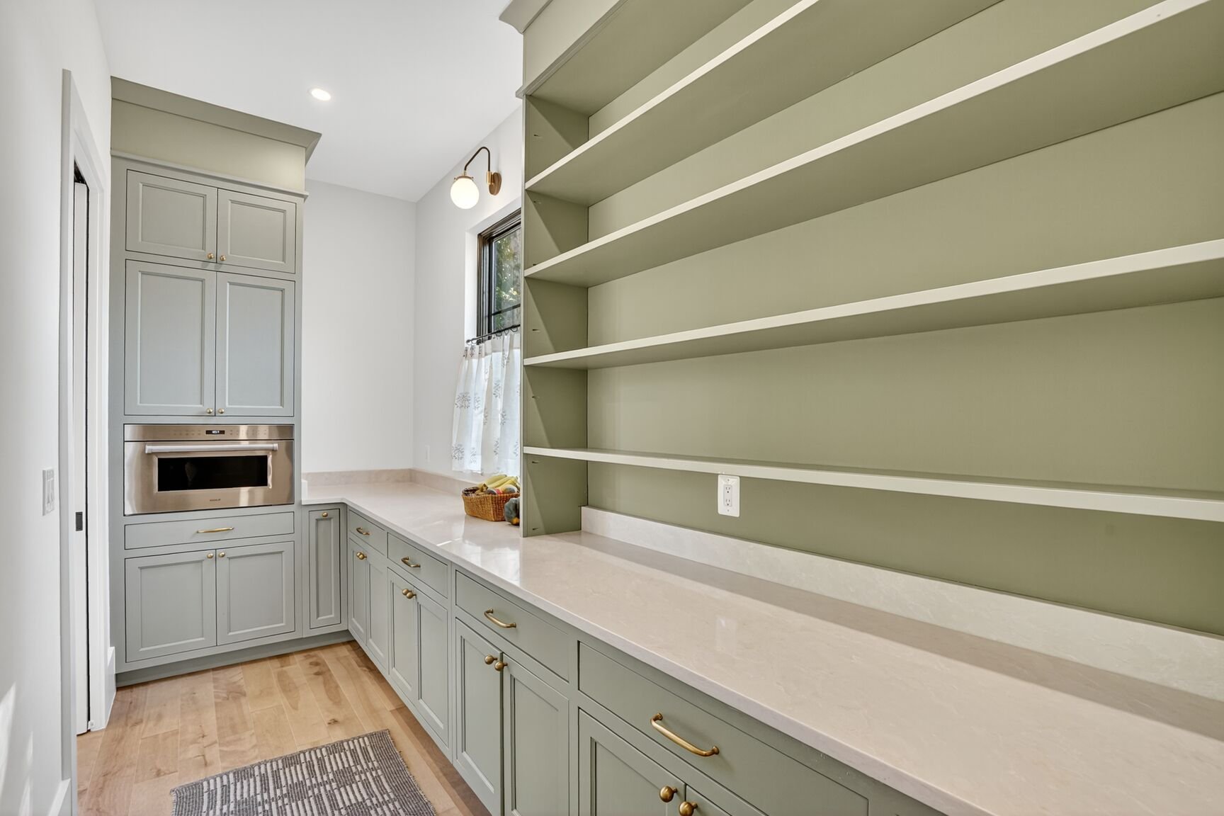 Pantry shelves, microwave, countertop