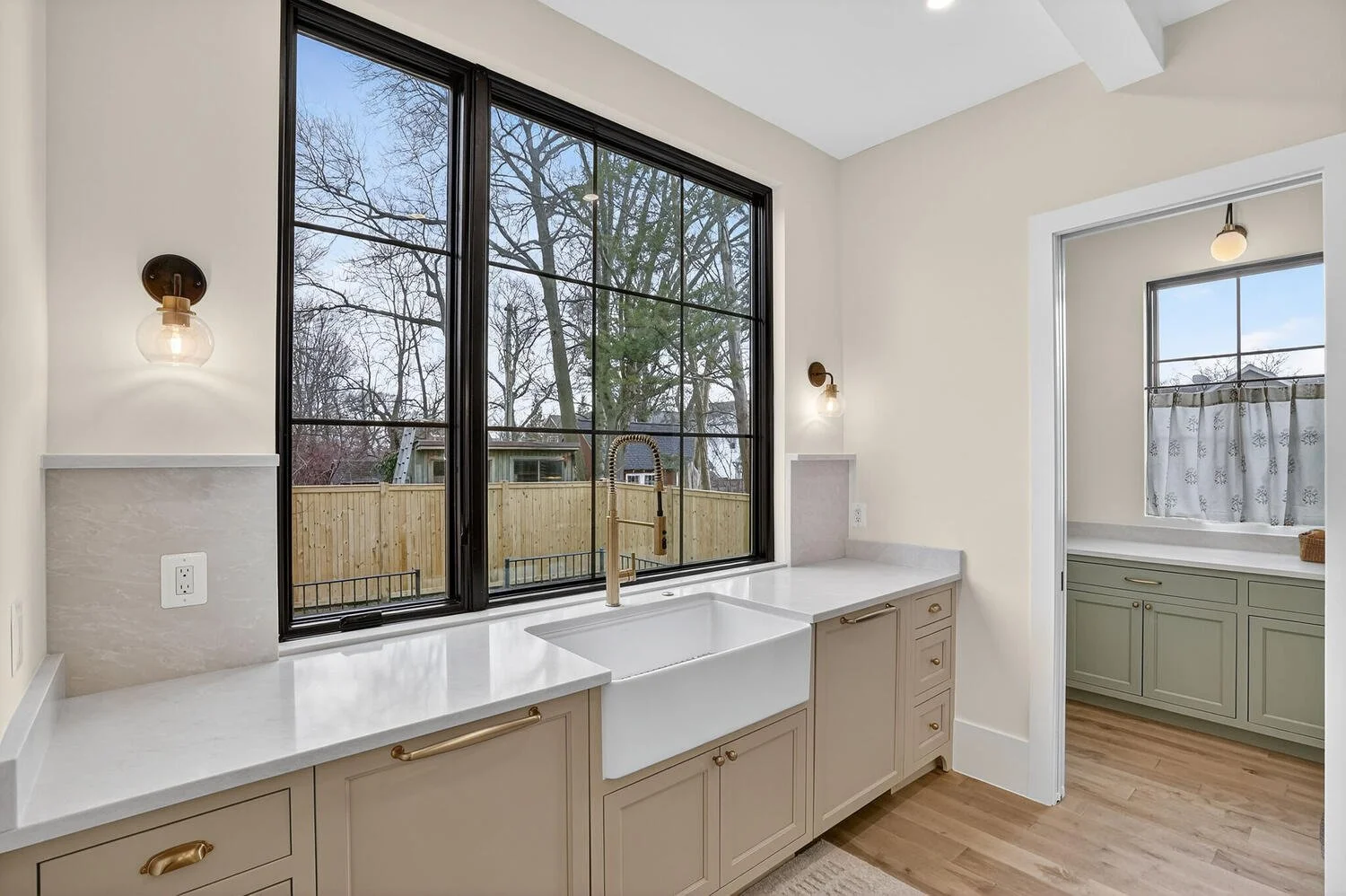 Kitchen Sink, window, Brass faucet