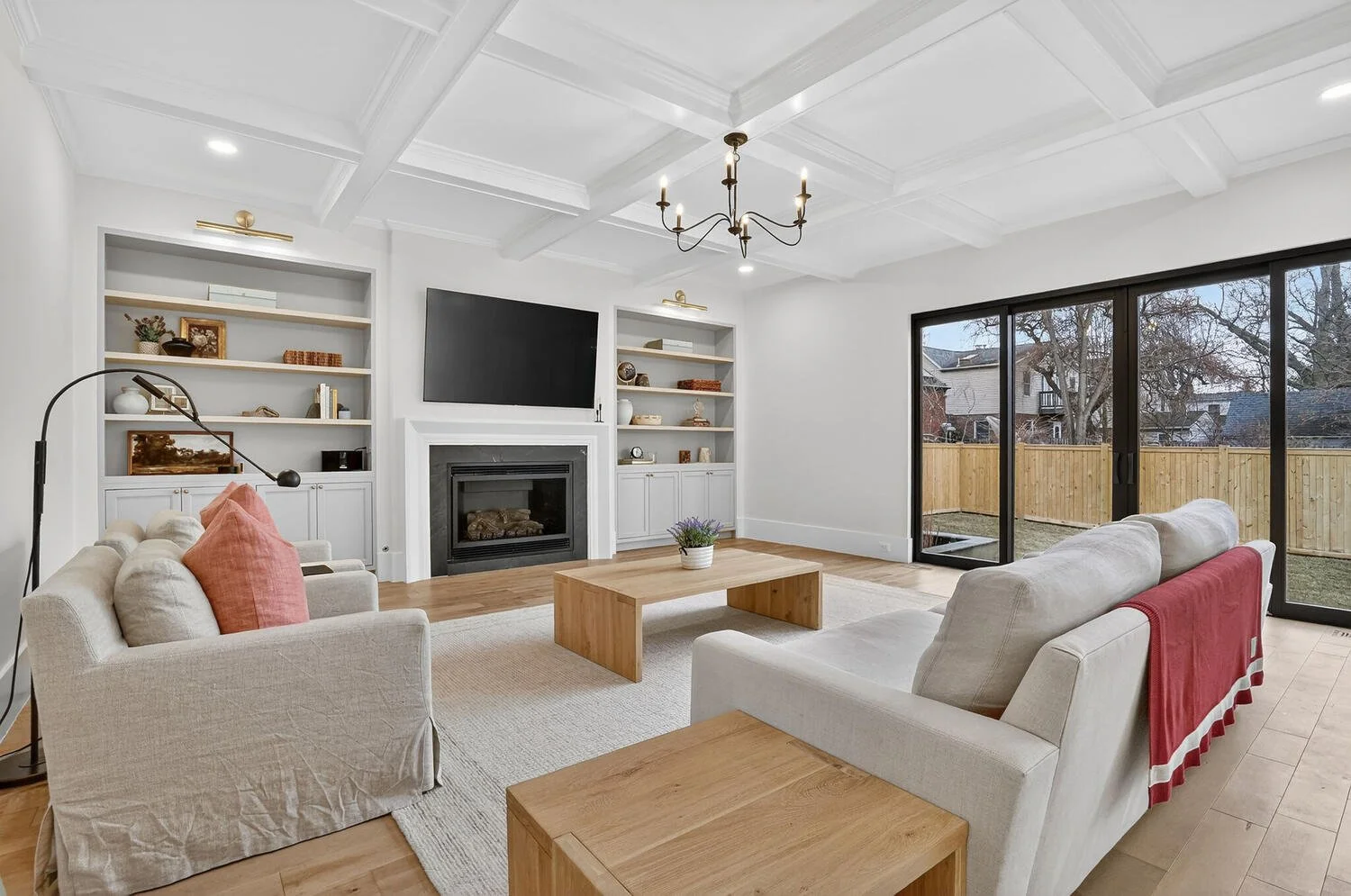 Living room, Fireplace, TV, Sliding door