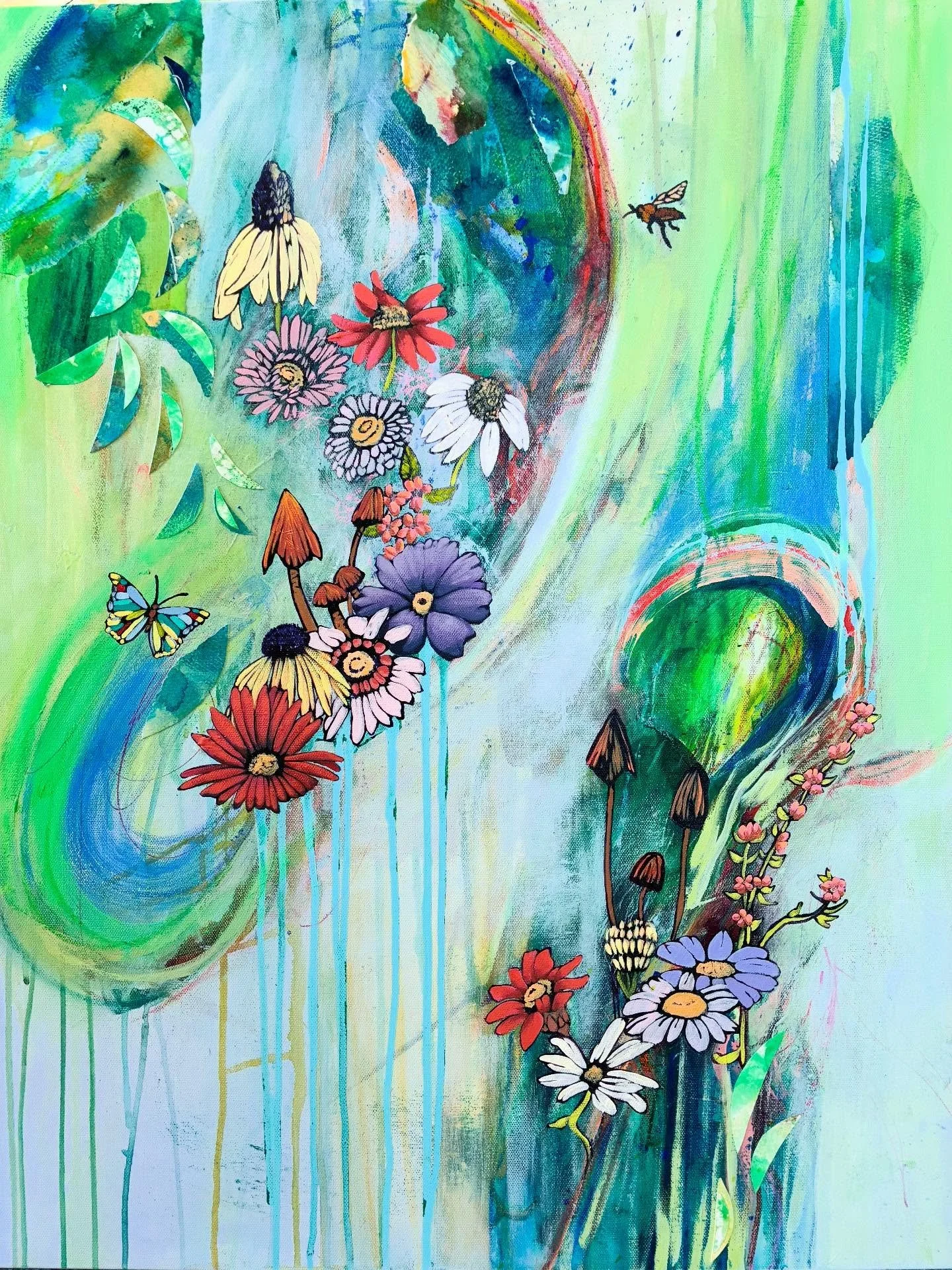 Painting flowers from other worlds🌷🌈#mixedmediaartist #flowerart