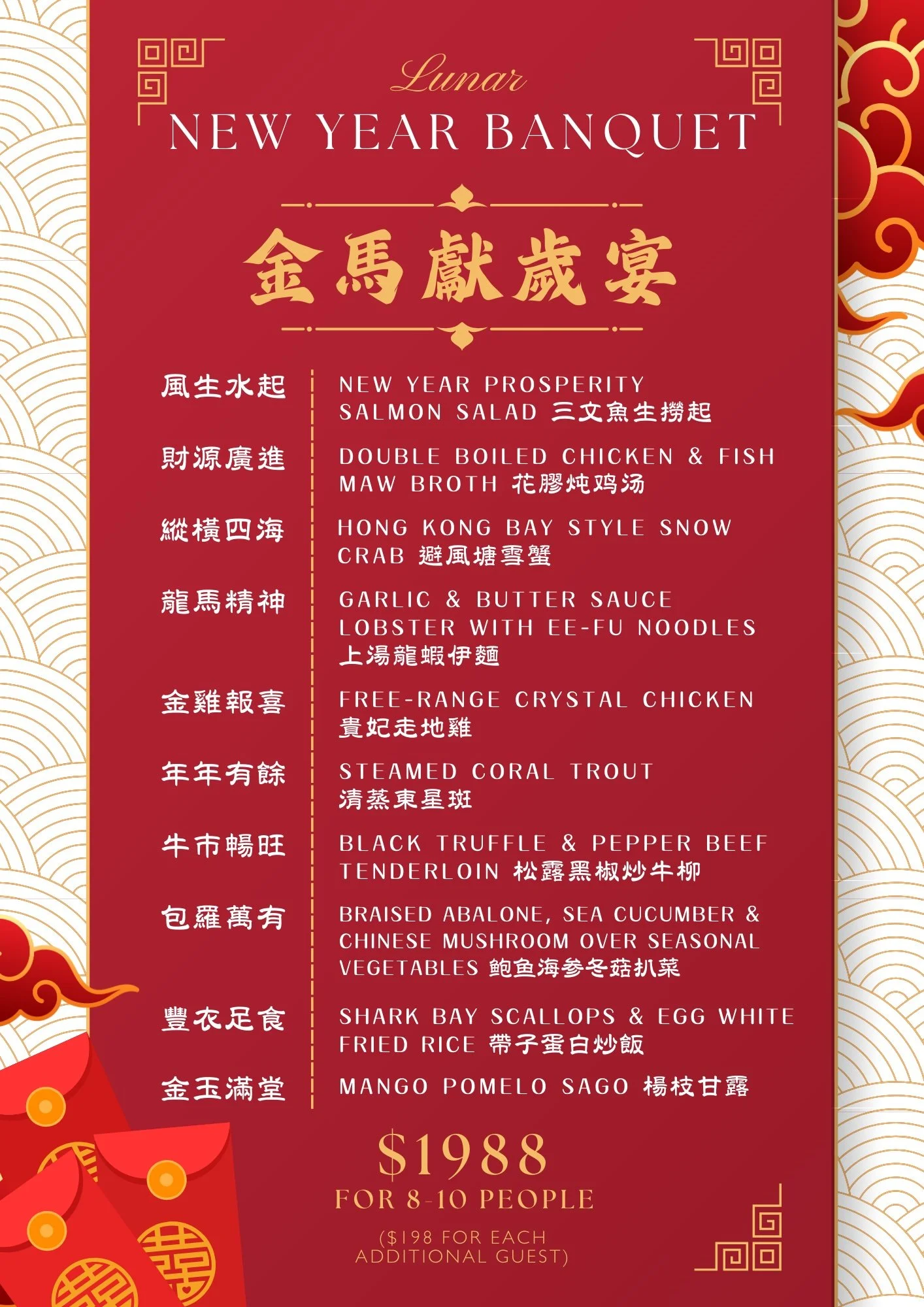 $1988 Banquet for 8-10 People