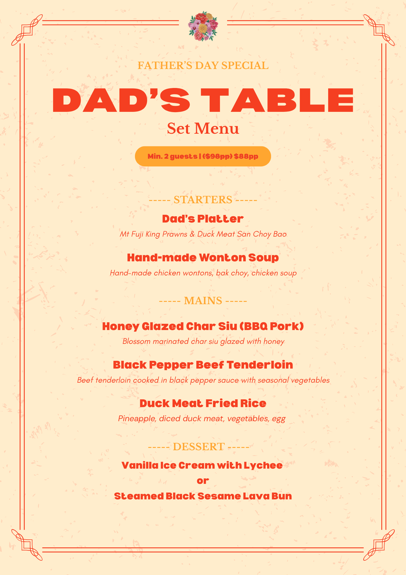 Dad's Table Set Menu