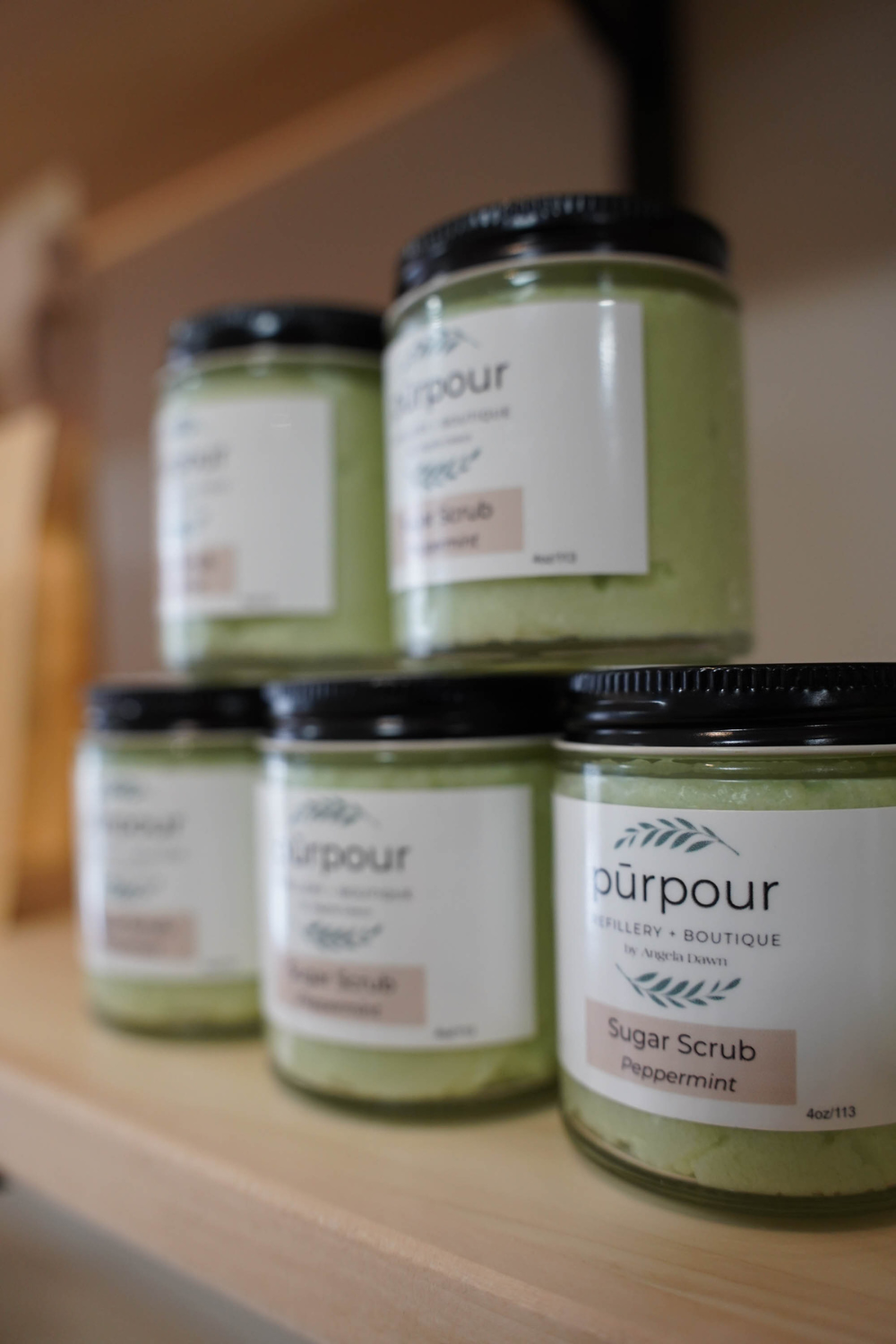 purpour brand jars of sugar scrub