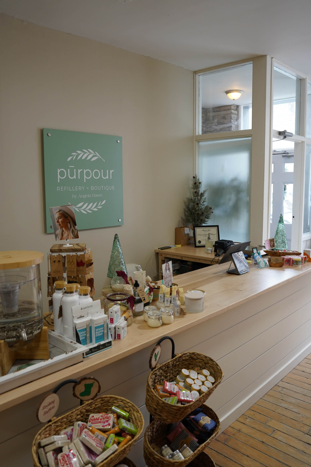 The cash desk of the store with various items for sale