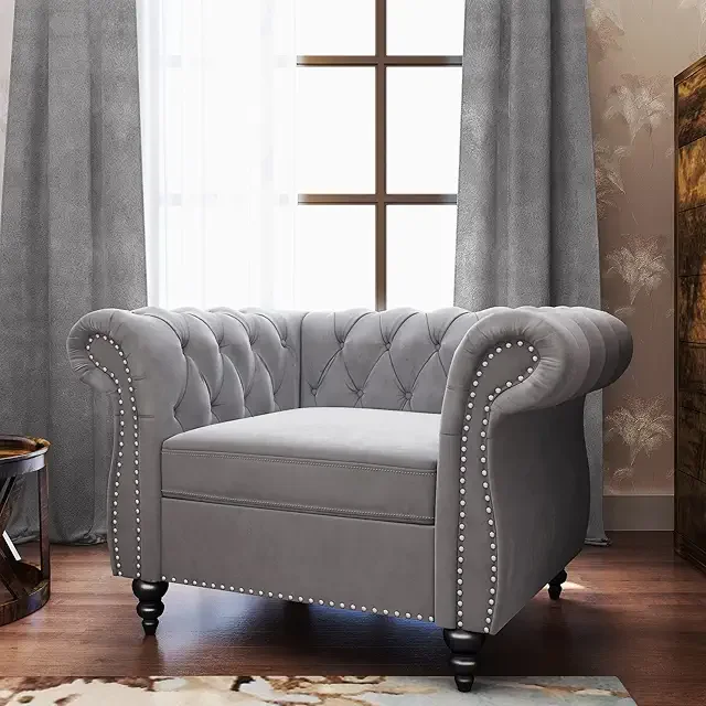 Chesterfield Chair Modern Velvet Upholstered Chairs with Tufted Back