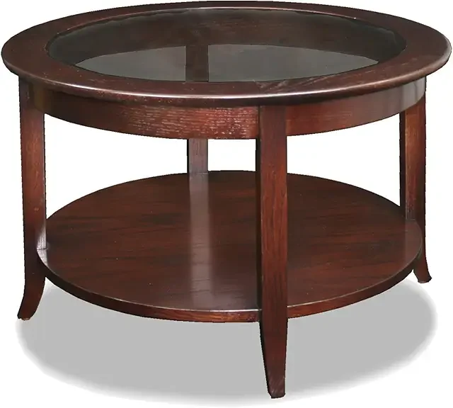 Traditional wood coffee table with glass top