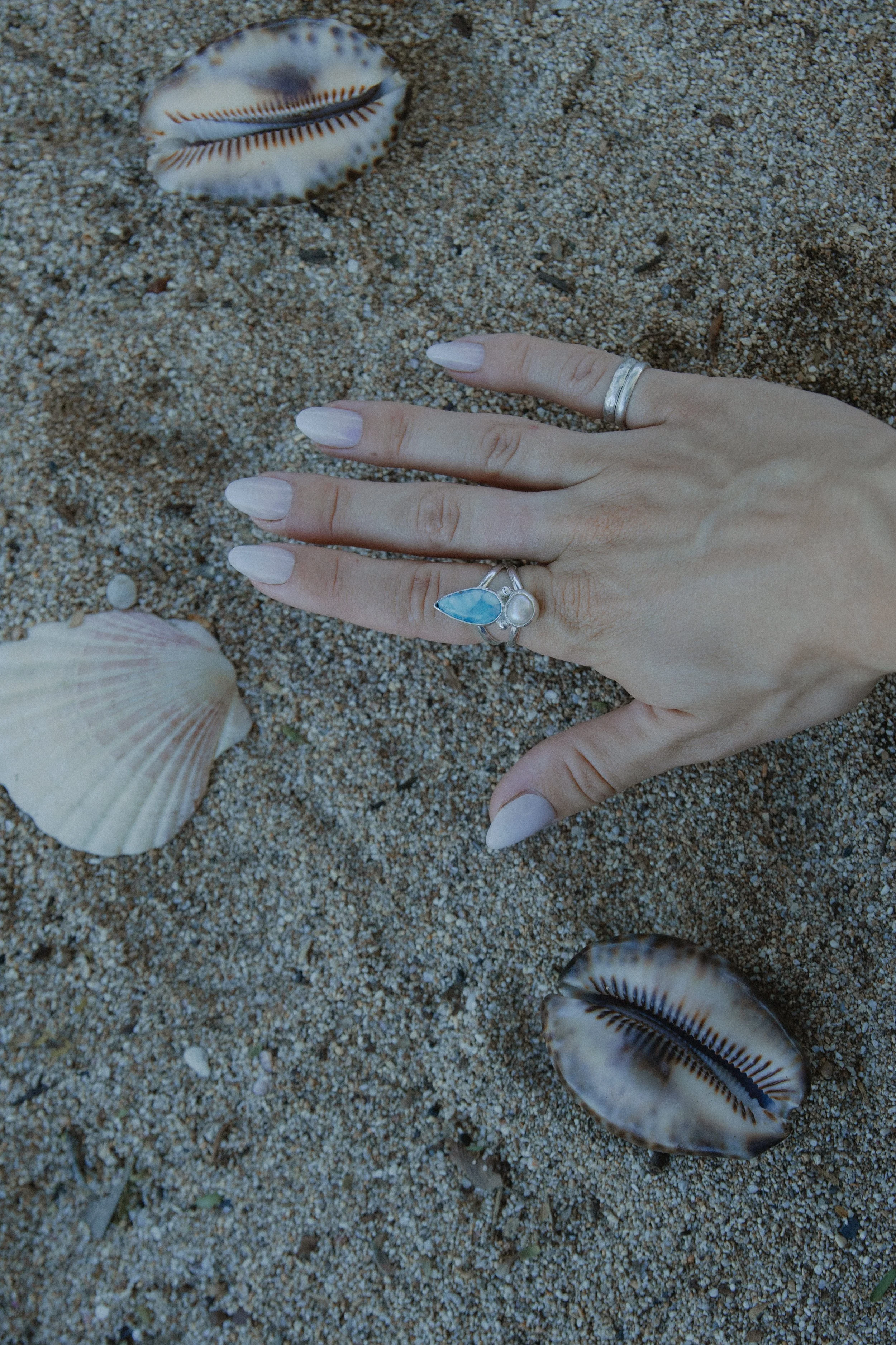 Larimar and Pearl Ring