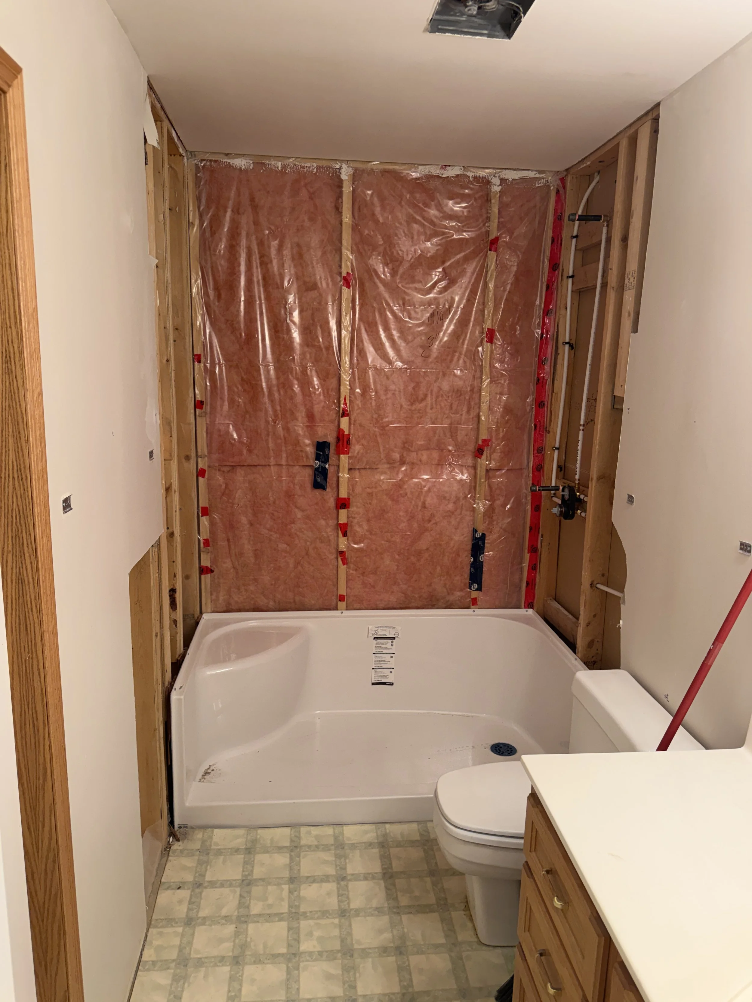 Install new shower base and PEX piping