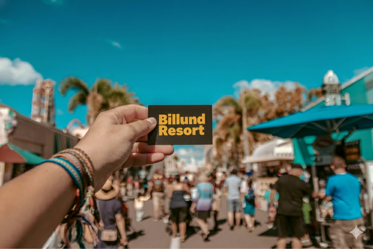 A hand holding a LEGOLAND Resort ticket with crowds enjoying rides in the background, representing ticket pricing and admission