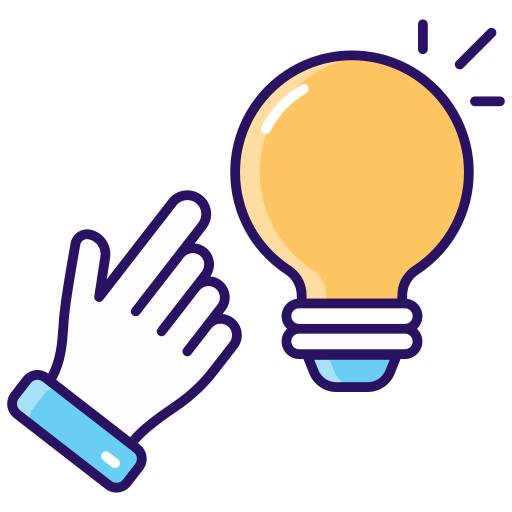 Icon of a hand pointing to a lightbulb symbolizing simplicity, a core value of 24K Transfers