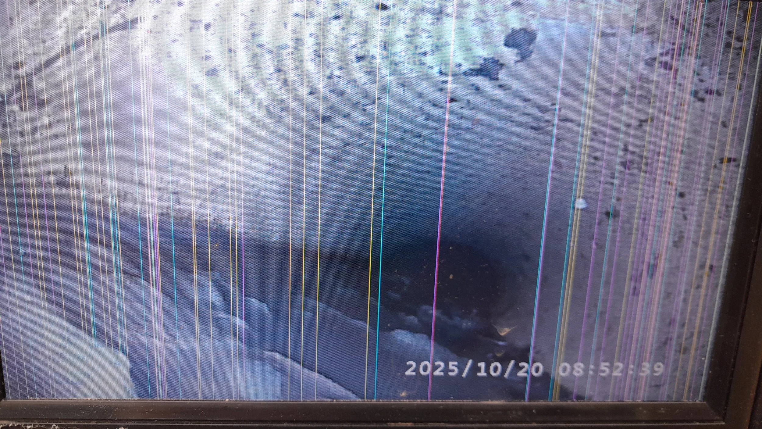 CCTV drain survey showing waste held in pipe downstream of toilet.