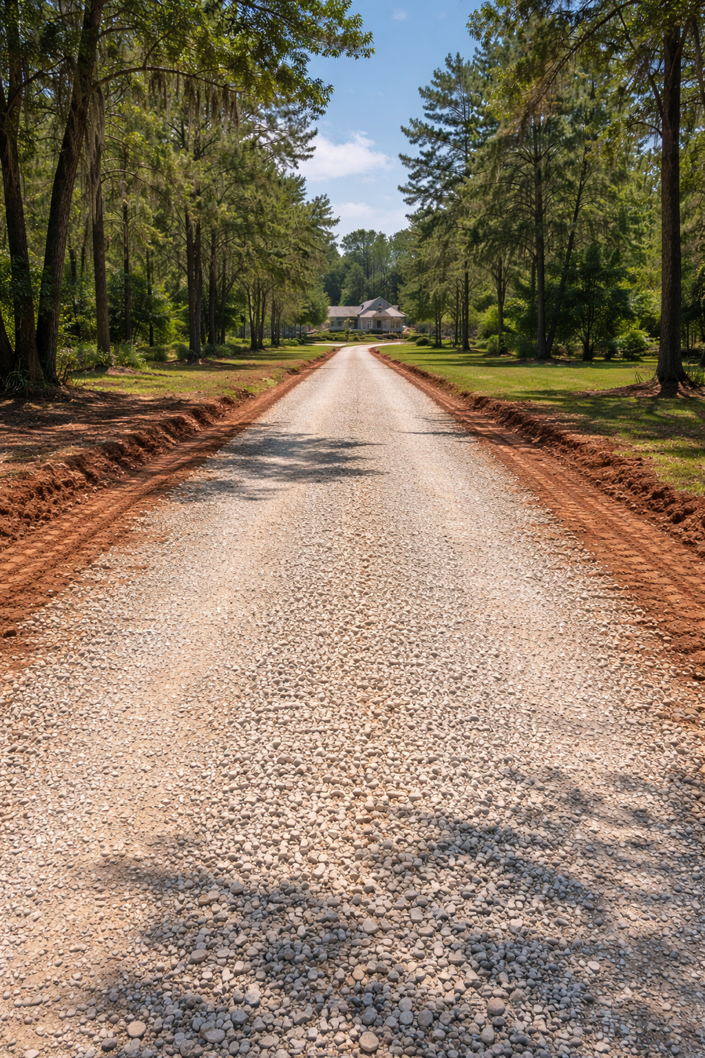 Finished gravel driveway and culvert installation by Triple H Property Development in South Alabama