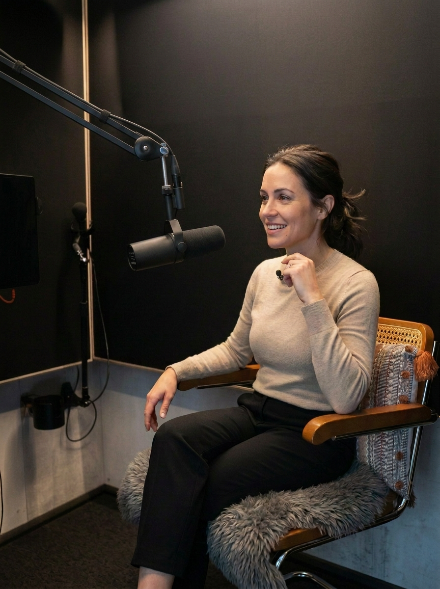 Narrator sitting in vocal booth