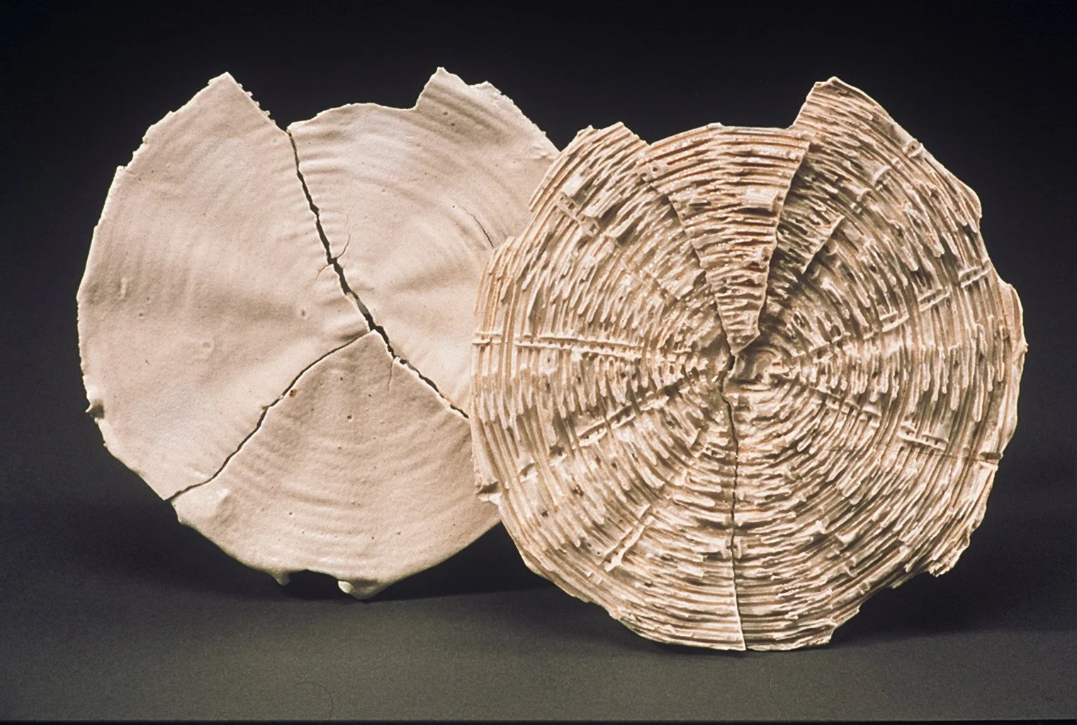 Set of two Ceramic shells - cast handmade basket and porcelain "Broken"