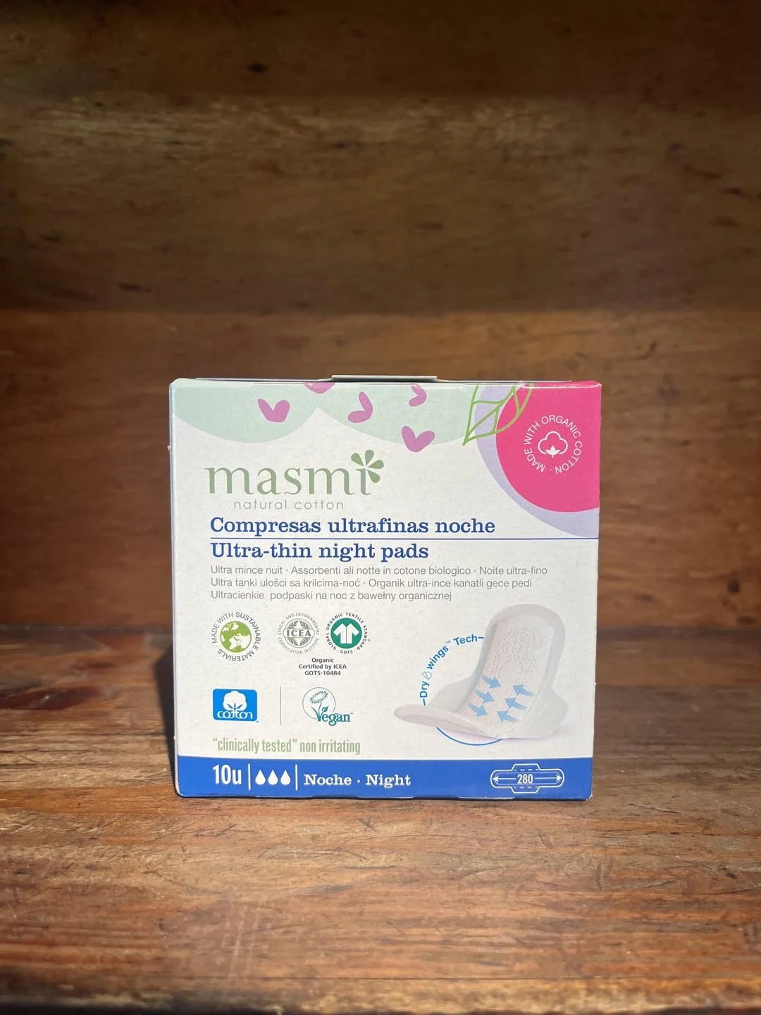 Masmi / Pensos higiénicos ultrafinos com alas - Noite - Algodão Biológico