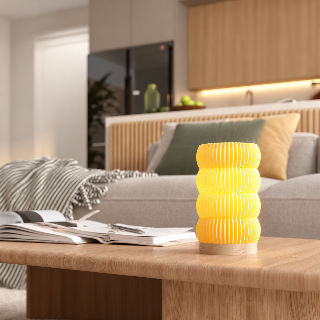 Yellow lamp on an oak coffee table.png