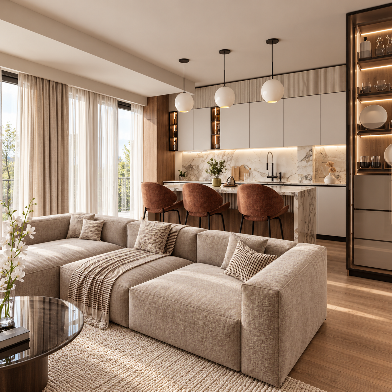Warm walnut kitchen with luminous globe pendants-8.png