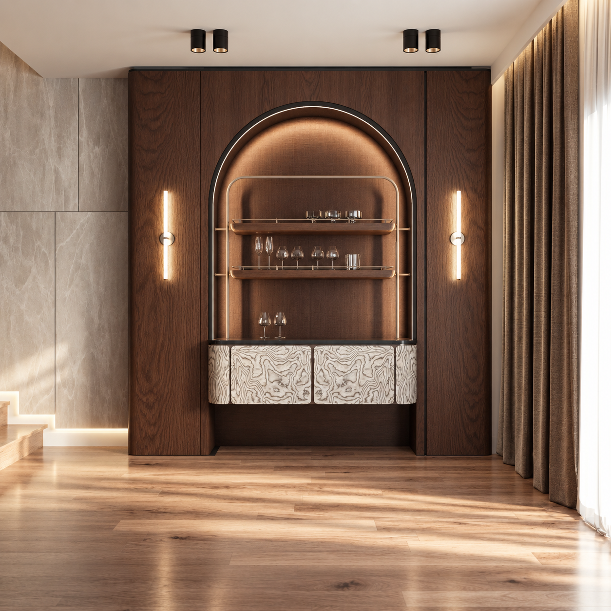 Photorealistic Walnut Lounge With Arched Bar-2.png