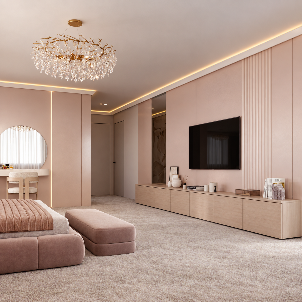Photorealistic blush pink bedroom interior.png